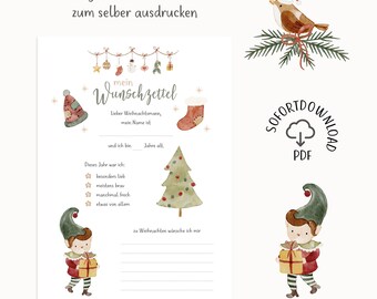 Template for Christmas wish lists to print yourself / PDF file / DIY