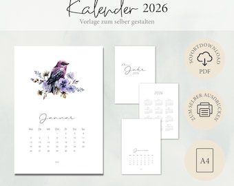 DIY A4 Calendar 2026 (German), PDF for printing and customizing yourself