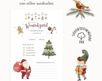 Template for Christmas wish lists to print yourself / PDF file / DIY
