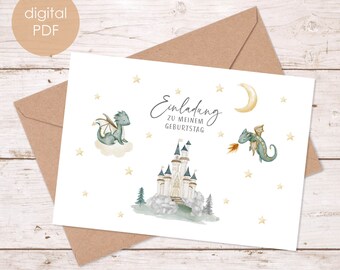 Invitation cards children's birthday dragon, invitation, birthday, birthday invitation, birthday party, child, A6, PDF