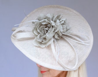 Large grey fascinator with flowers (ISADORA) available in different colours
