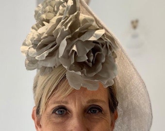 Large grey fascinator with  grey flowers (ELSIE) available in different colours