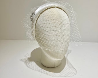 Wedding veiled headband with antique broach detail (Emilia) Available in different colours.