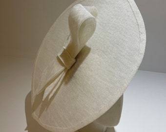 Large white hat fascinator with elegant bow detail (Lana) available in different colours