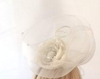 Ivory fascinator with handmade peony (available in different colours)