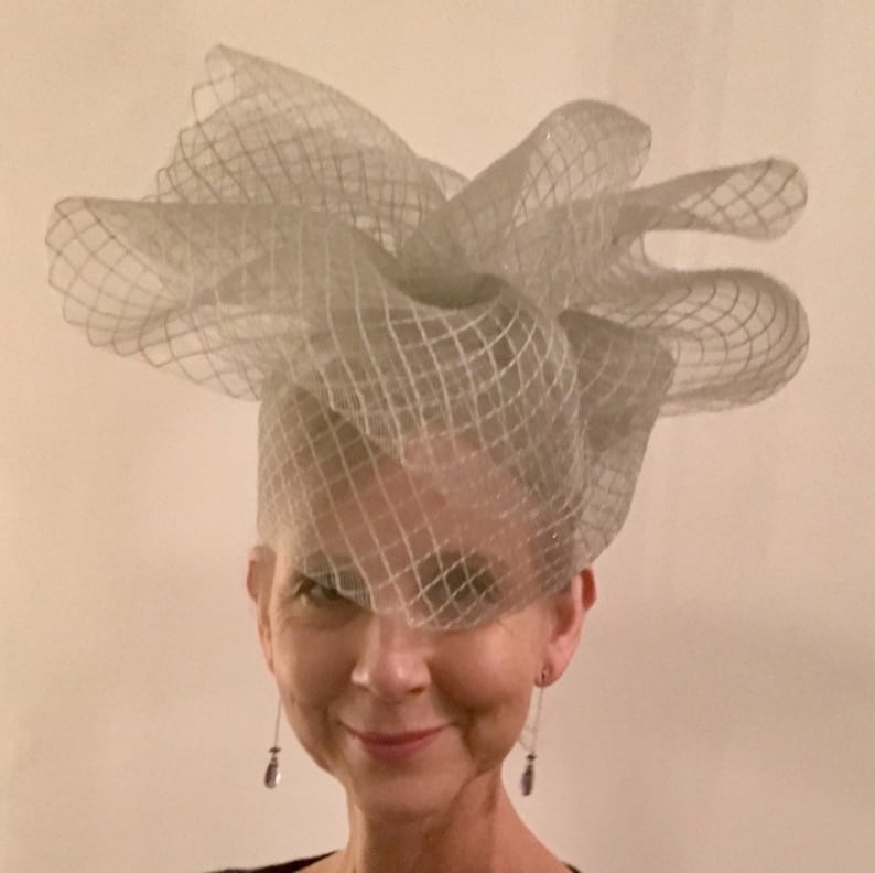 A Pale Grey Swirly Fascinator/ Pale Gray Fascinator available Etsy UK