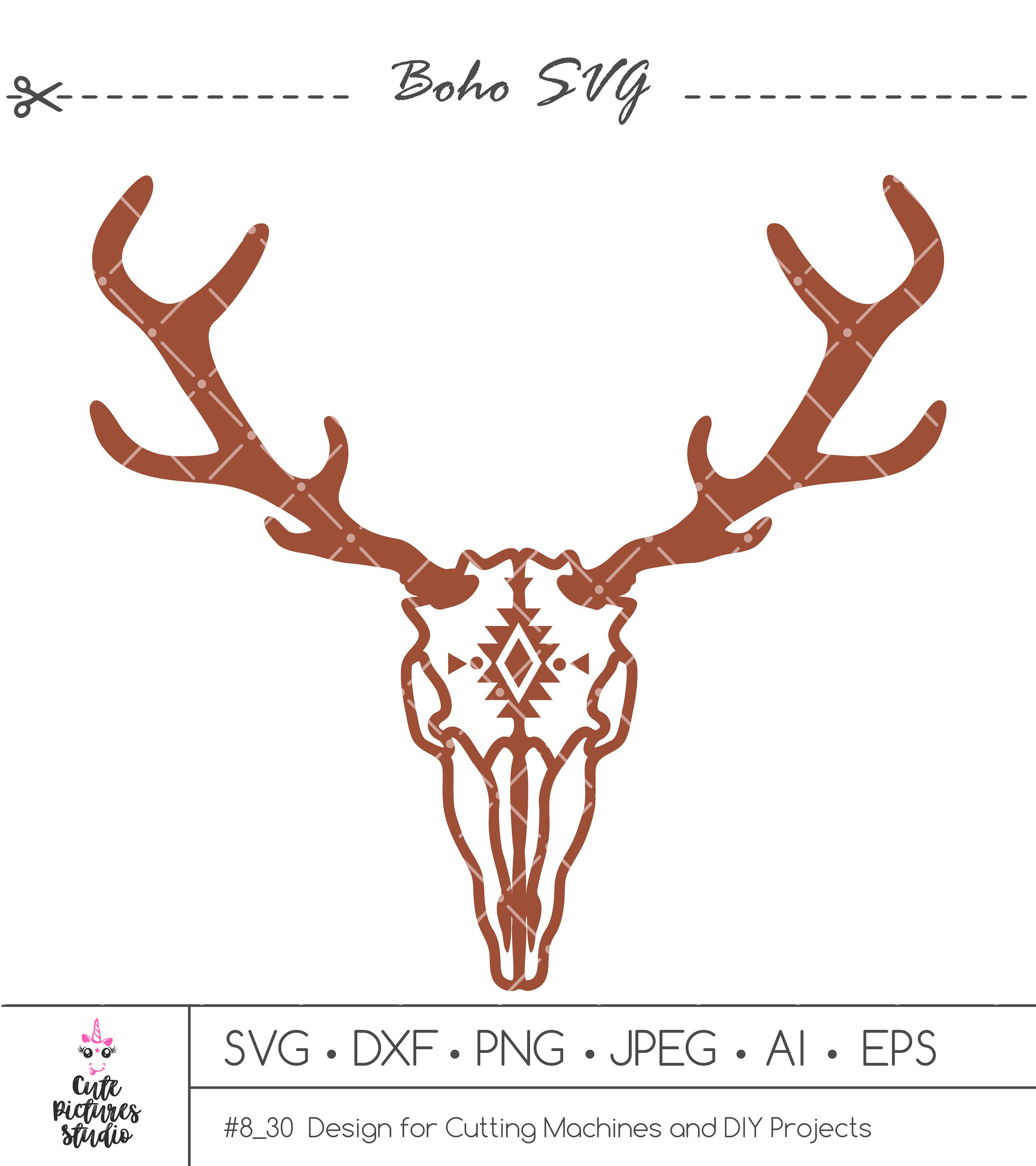 Boho Deer Skull SVG Boho Deer Antlers SVG Deer Antlers png Etsy