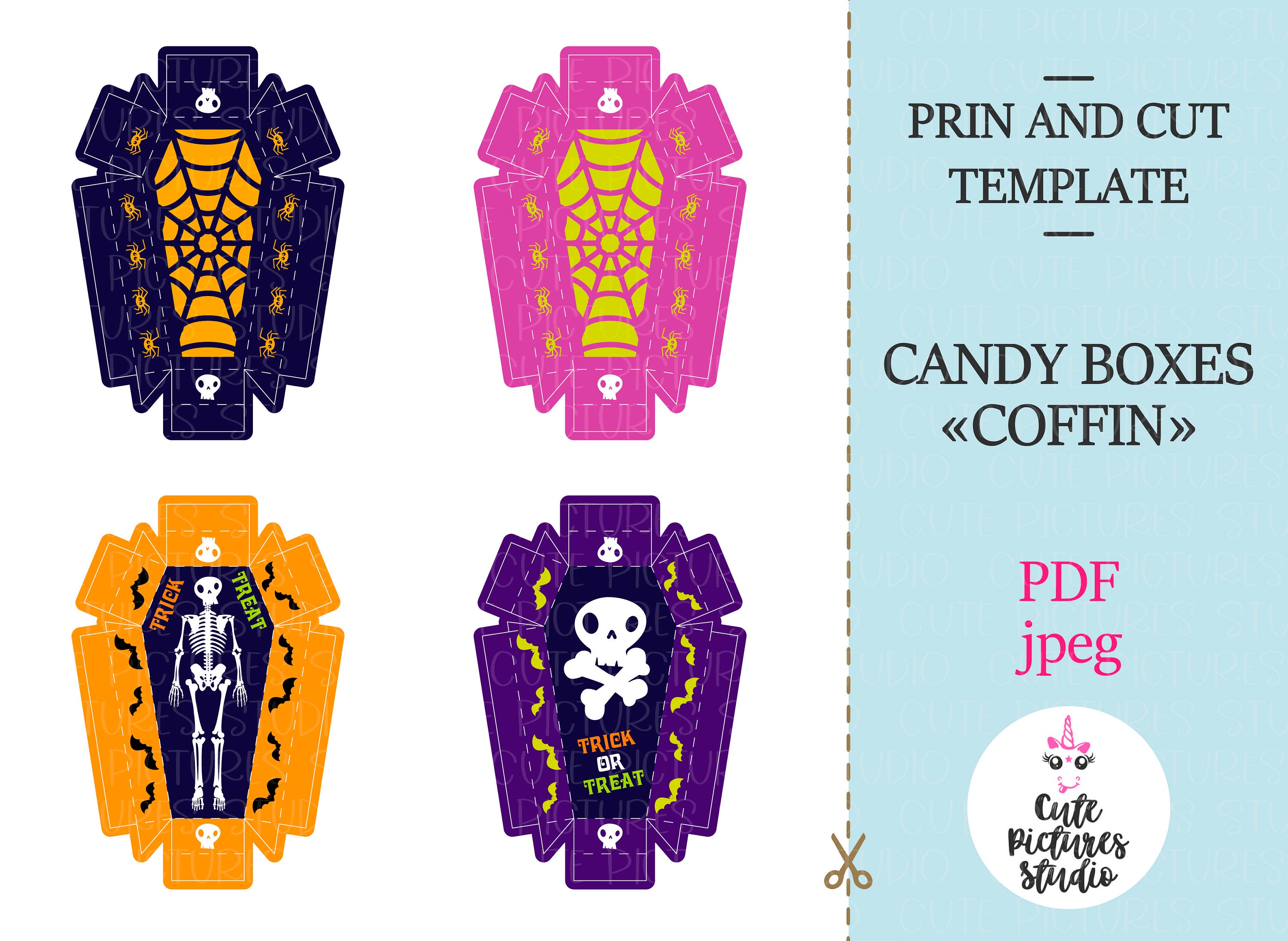 Halloween treat boxes printable template PDF file. Halloween | Etsy