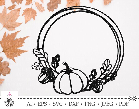 SVG fall wreath with pumpkin acorn and oak leaves. Fall sign | Etsy