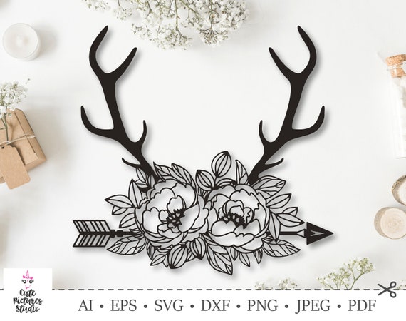 Floral Deer Antlers Flower Antlers Clip Art Farmhouse Cut Etsy