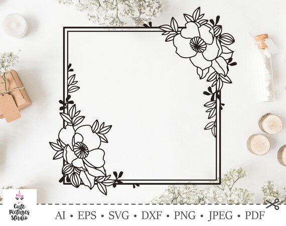 Free 250 Square Flower Frame Svg SVG PNG EPS DXF File