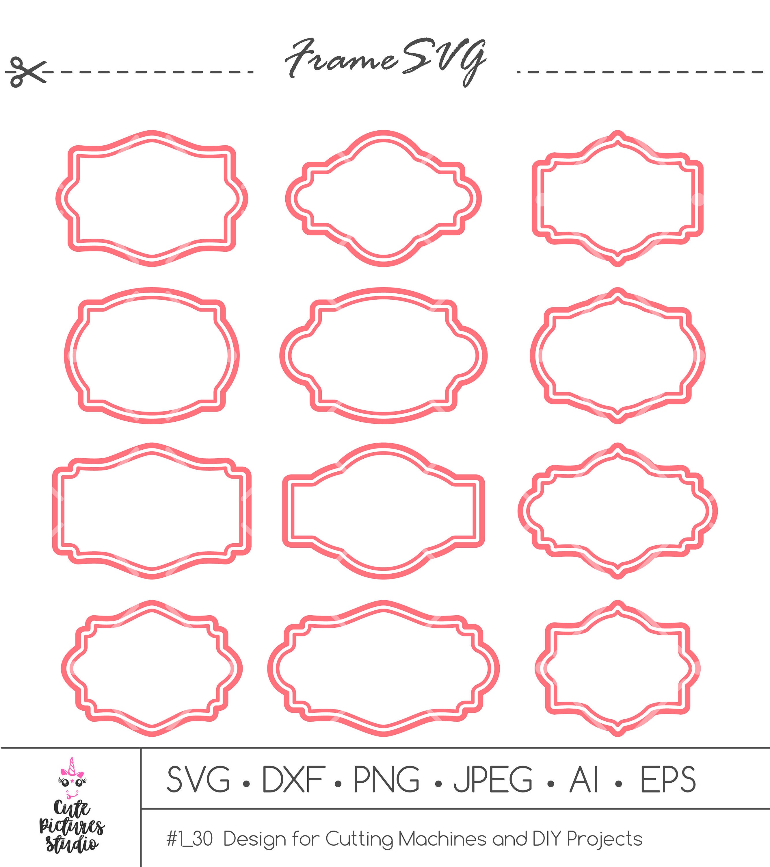 Download Frame bundle SVG cut file Vintage frame set SVG dxf png | Etsy