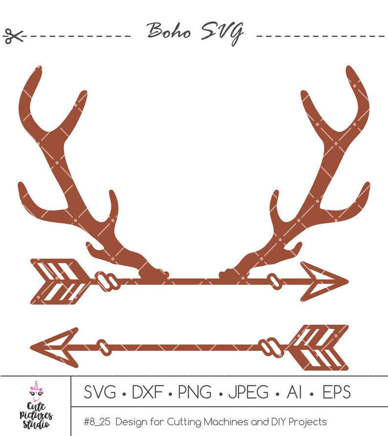 Boho split monogram SVG Deer Antlers SVG PNG Deer Antlers | Etsy