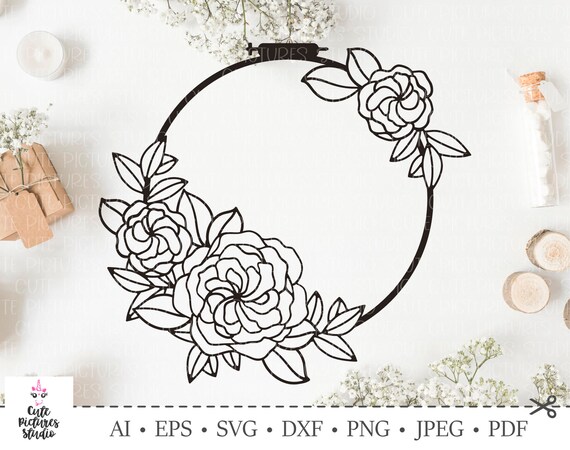 Download Embroidery Hoop With Flowers And Leaves Rose Cut File Svg Etsy PSD Mockup Templates