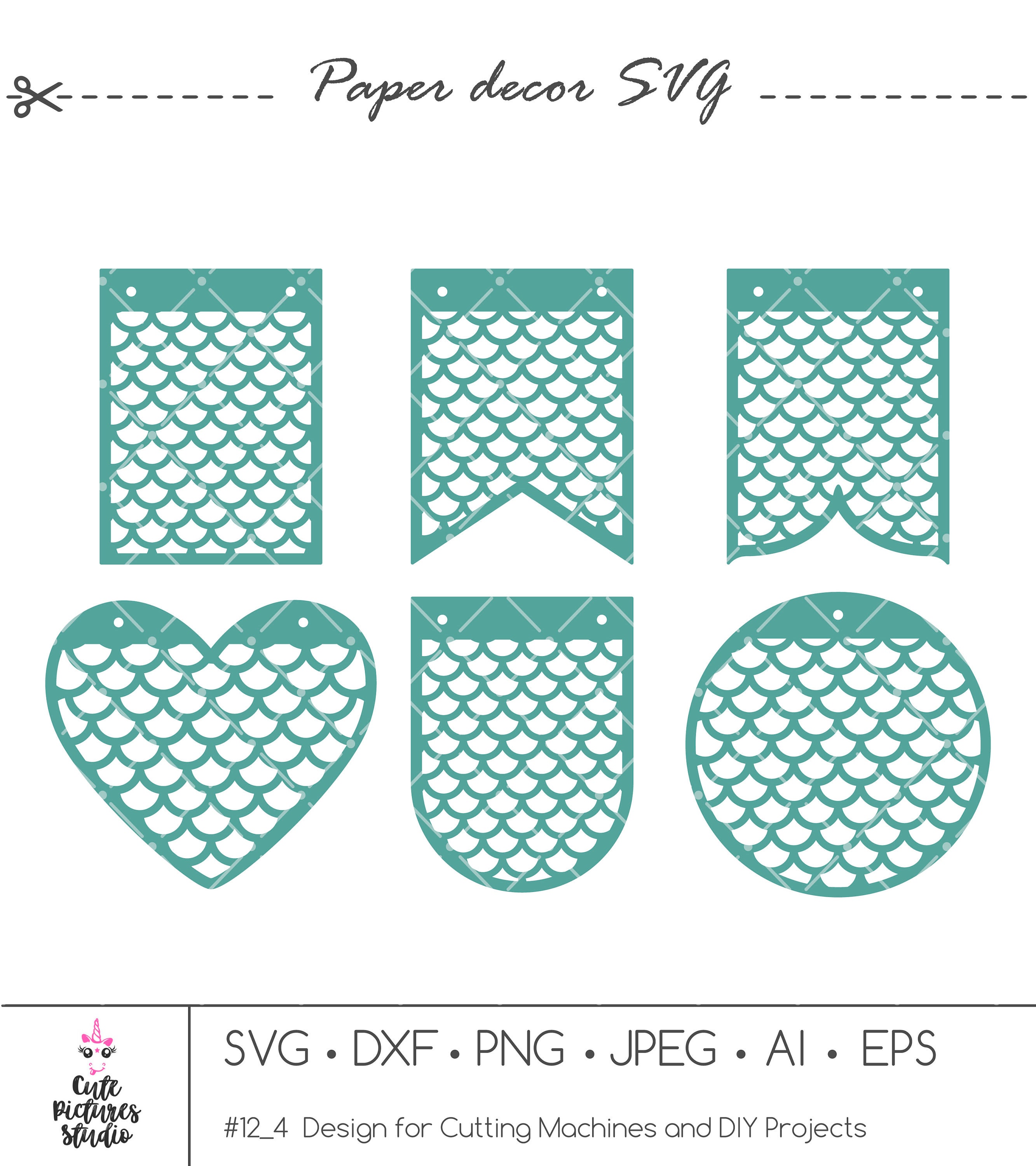 Download Mermaid Pennant Banners Flag SVG cut file Paper banner | Etsy