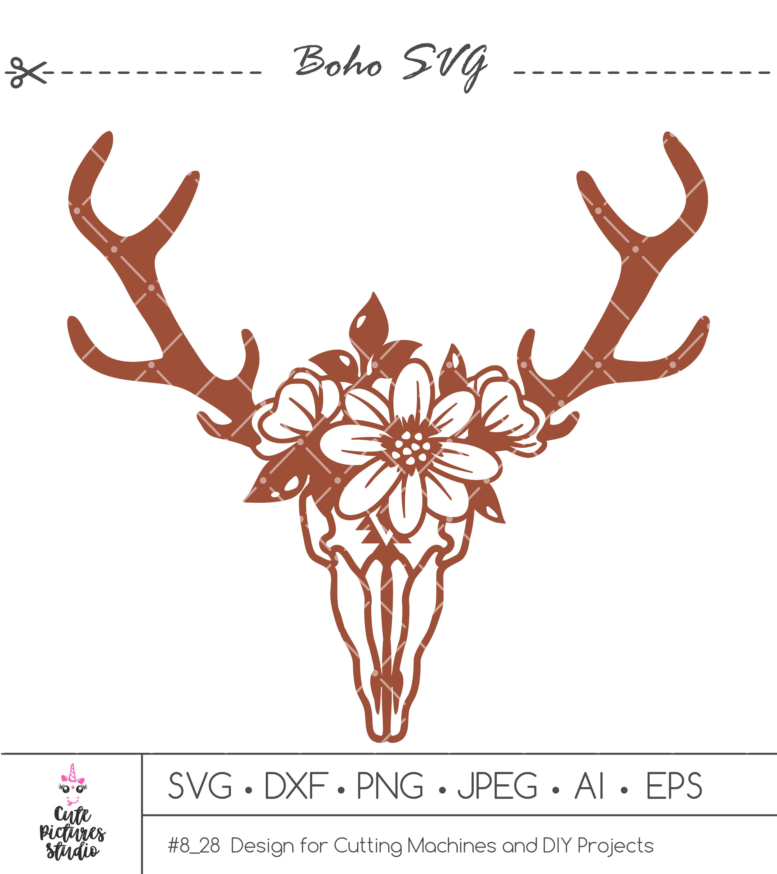 Floral Deer Skull SVG Floral Deer Antlers SVG Deer Skull Etsy