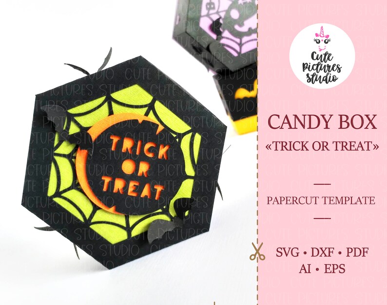 Download Halloween candy box papercut template SVG. Trick or Treat ...