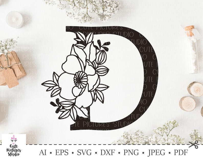 Botanical Alphabet Svg. Floral Letter D Svg. Cut File SVG | Etsy