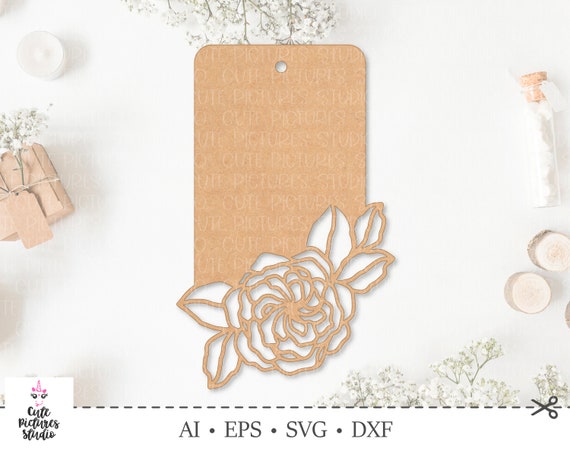 Download Flower Tag Svg Card With Roses Cut Template Dxf File Etsy