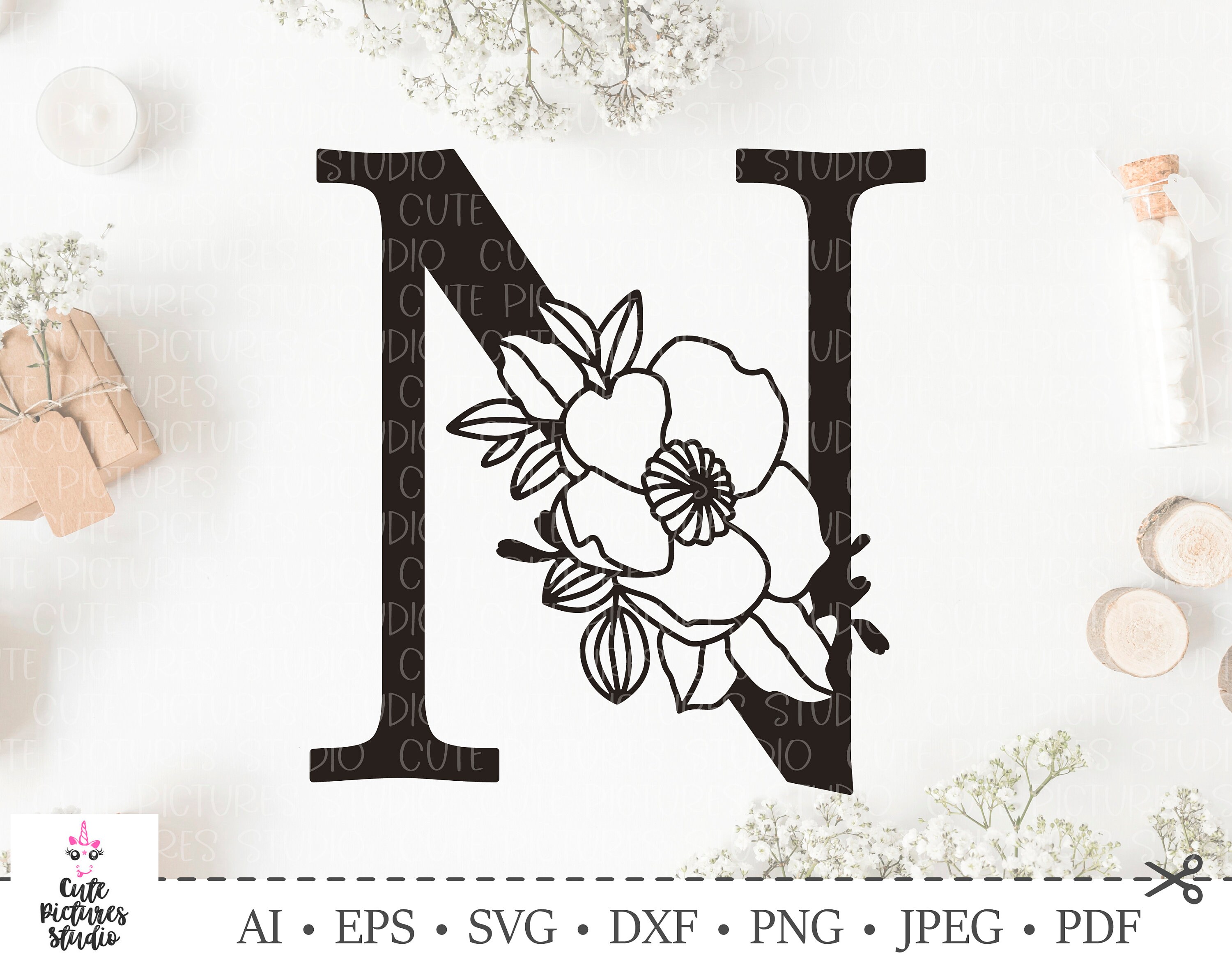 Download Botanical Alphabet Svg Floral Letter N Svg Cut File Svg Etsy