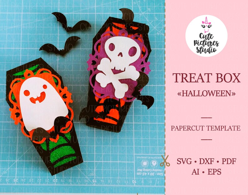 Download Halloween treat box papercut template SVG. Trick or Treat ...
