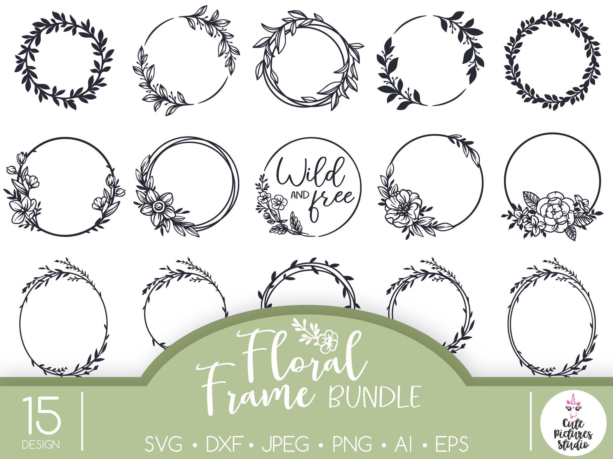 Bundle of floral frames Cricut SVG cut file, Monogram frame Cricut sv…