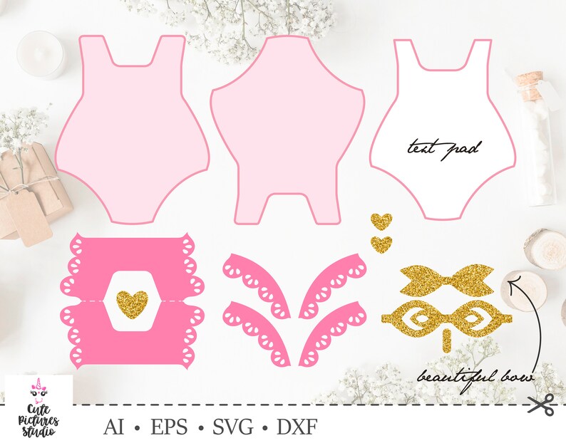 Download Onesie invitation for girl baby shower. SVG papercut ...
