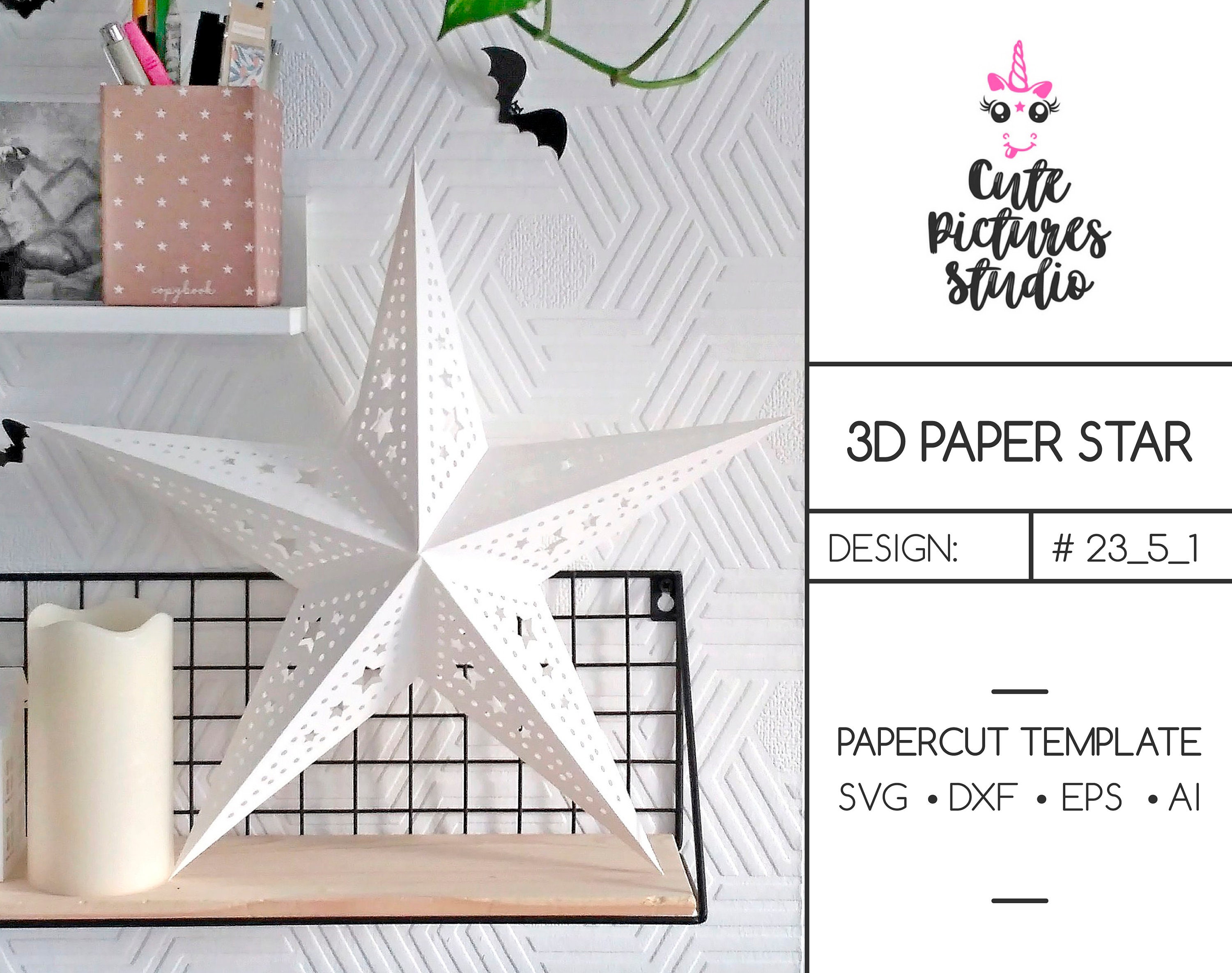 3D Paper Star lantern Cricut SVG cut file Flashlight star 3D Etsy