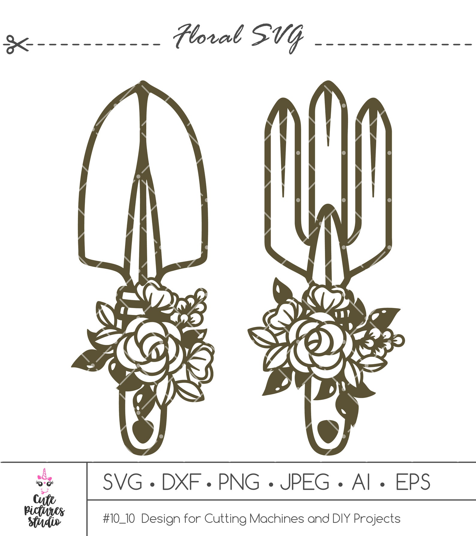 Floral Gardening Tools SVG cut file Gardening trowel SVG png Etsy