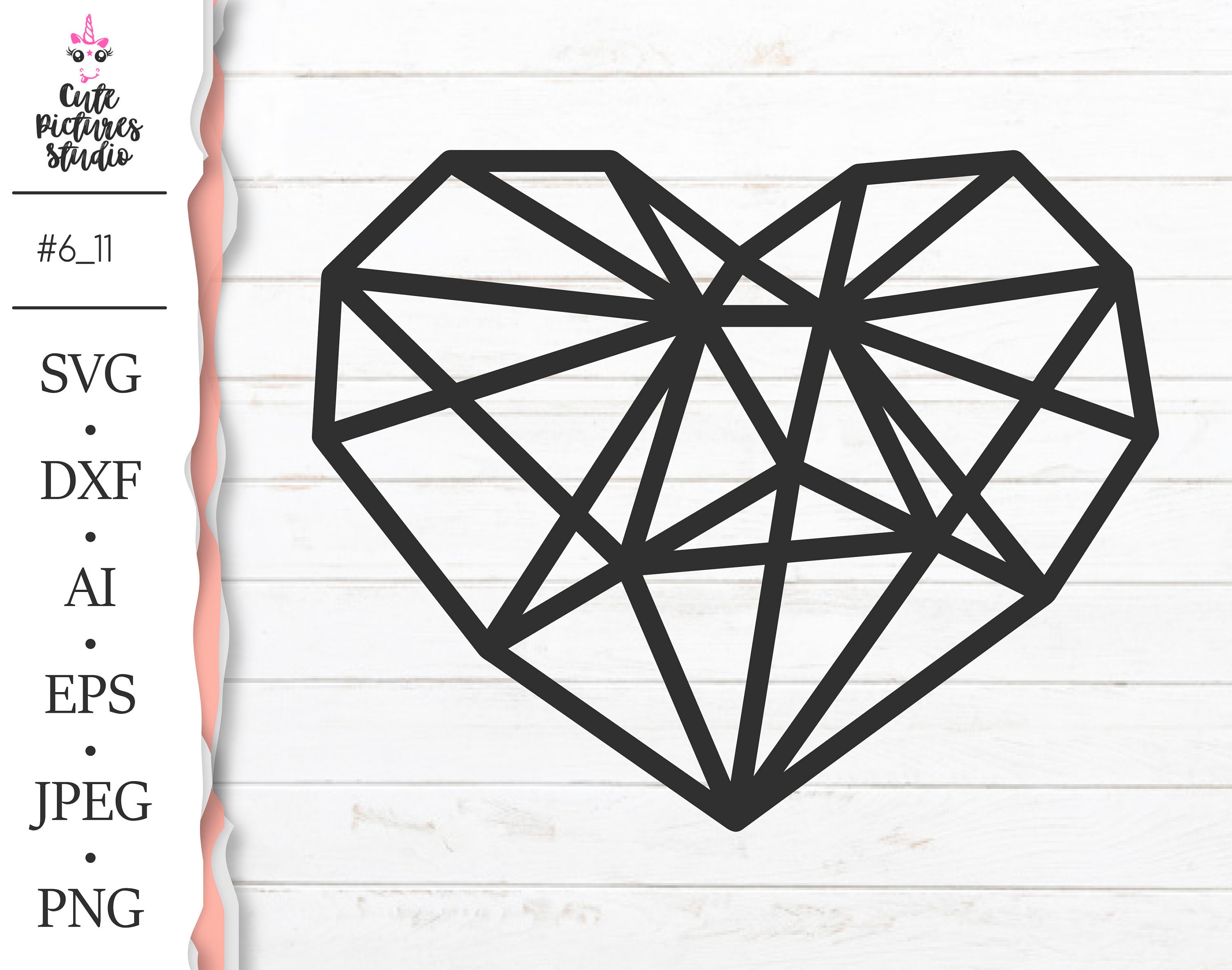 Valentine's Day DIY Heart Scrapbooking svg template Instant Download 6_12 Heart Cricut cut file svg Polygonal crystal heart SVG DXF png