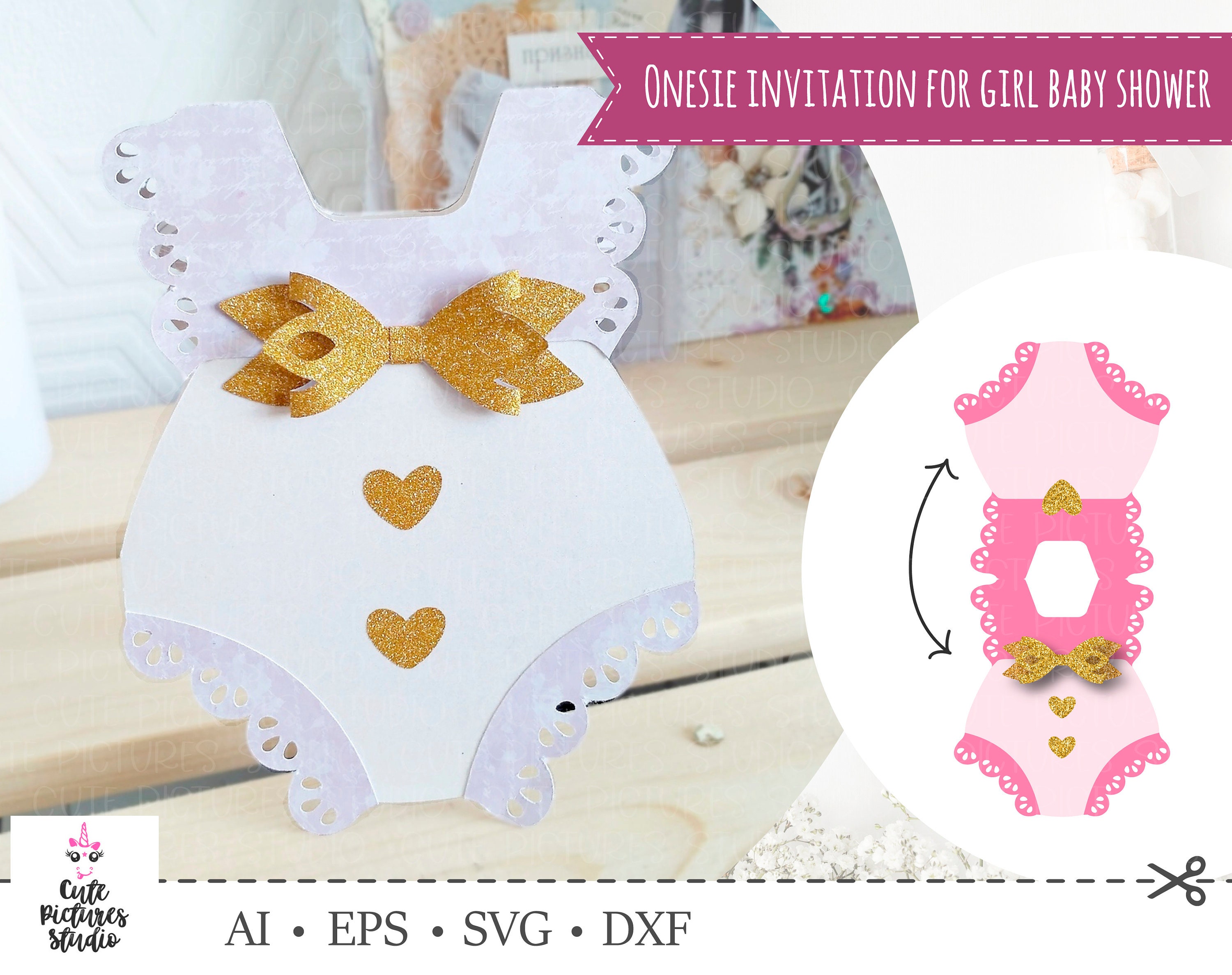 Download Onesie Invitation For Girl Baby Shower Svg Papercut Template Etsy