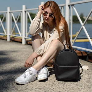 Eco Leather Backpack Women, Women Backpack, Black Backpack, Black Shoulder Bag, Women Messenger Backpack, Small Backpack, City Backpack