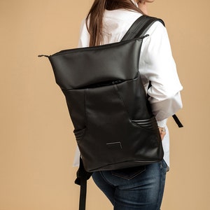 Roll Top Backpack Sambag, Roll Top, Eco Leather Roll Top, Roll Top, Black Roll Top, Vegan Backpack, Backpack for Laptop, Travel backpack