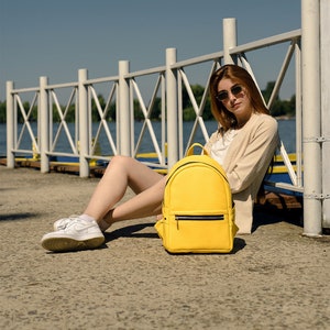 Yellow Vegan Mini Backpack, Waterproof Leather Bag for School, College, or Everyday Use,  Cute and Practical Birthday Gift Idea