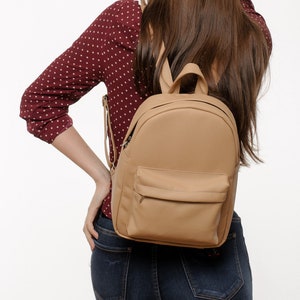 Eco Leather Backpack Women, Women Backpack, Beige Backpack, Beige Shoulder Bag, Women Messenger Backpack, Custom Designed, City Backpack