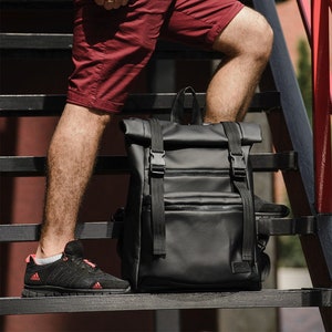 Roll Top Backpack, Man Roll Top, Eco Leather Roll Top, Rolltop backpack, Roll Top, Black Roll Top, Vegan Backpack, Backpack for Laptop