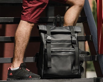 Roll Top Backpack, Man Roll Top, Eco Leather Roll Top, Rolltop Backpack, Roll  Top, Black Roll Top, Vegan Backpack, Backpack for Laptop - Etsy