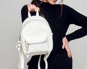 Eco Leather Backpack Sasmbag, Woman Backpack, White Shoulder Bag, Custom Designed, City Backpack, Handmade backpack