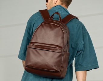 Brown Backpack, Man Backpack, Eco Leather Backpack, Backpack for Laptop, Custom Designed, City Backpack, Backpack for man