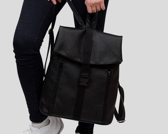 Black Backpack, Woman Backpack, Eco Leather Backpack, Vegan Backpack, Backpack for Laptop, Custom Designed, City Backpack,Backpack for plain