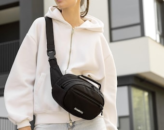 Crossbody Gürteltasche, schwarze Bauchtasche für Damen und Herren, stilvolle Taille Tasche, verstellbare Reise-Hüfttasche, kleine Crossbody-Geldbeutel für den Alltag