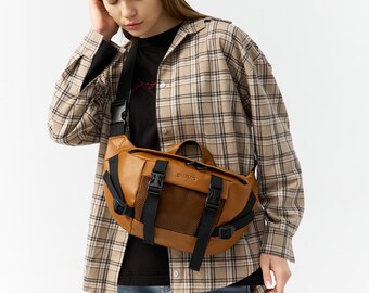 Brown Hands Free Bum Bag, Vegan Leather Hip Bag, Fanny Pack, Unisex Crossbody Waist Bag, Festival Travel Belt Bag, Gift for Her or Him