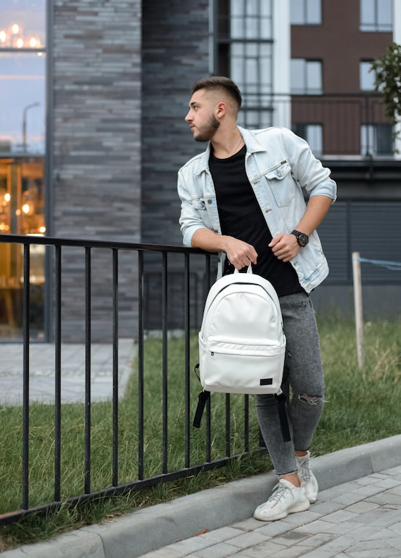Buy Elegant White Waterproof Backpack, City Style, Laptop  display picture 3
