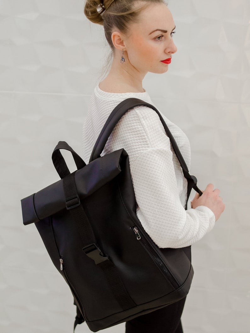 Roll Top Backpack Woman Roll Top Eco Leather Roll Top - Etsy UK