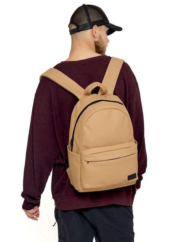 Beige Eco Leather Backpack Vegan Leather Backpack Backpack 