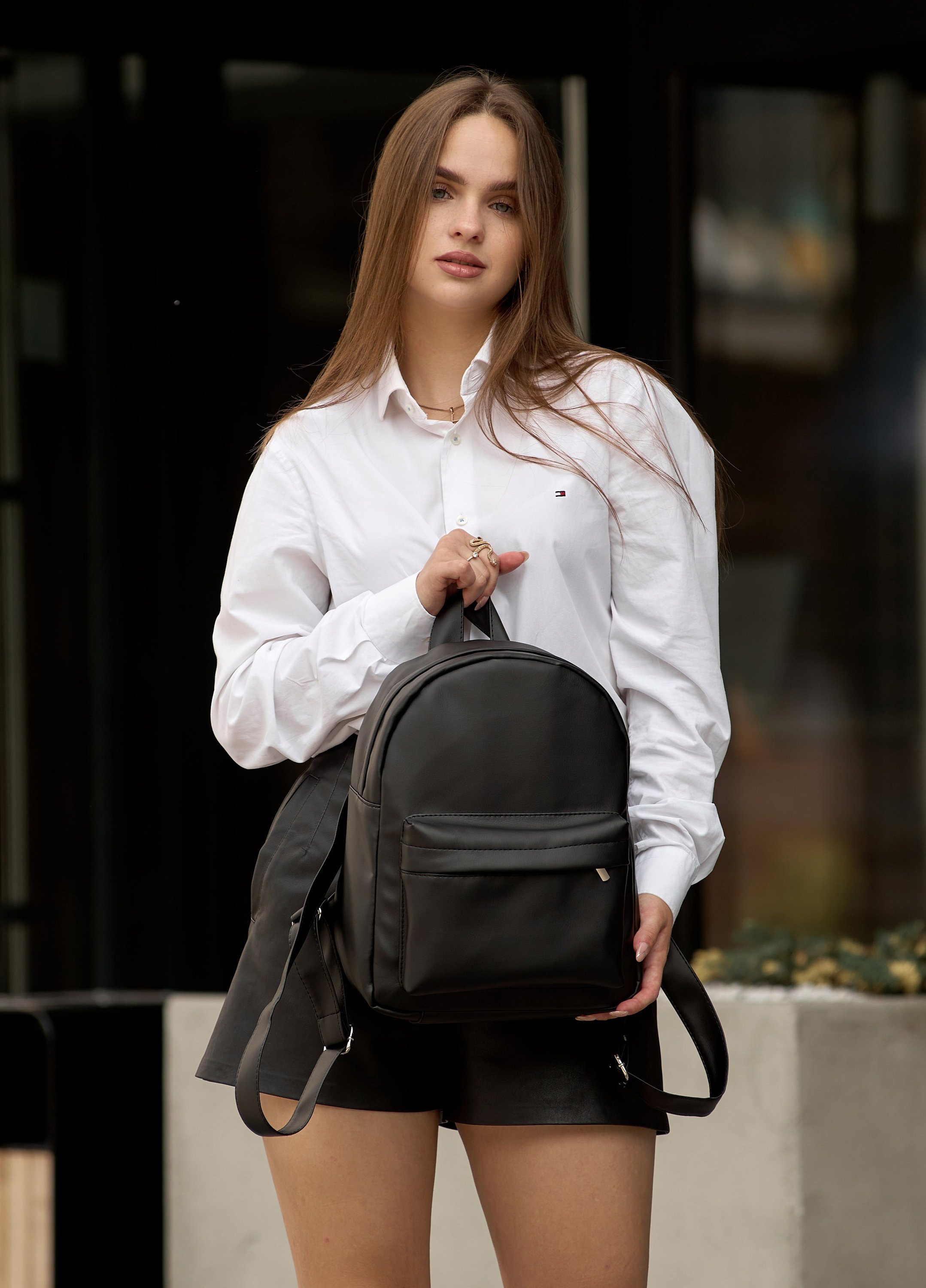 Mochila de cuero ecológico para mujer, mochila para mujer, mochila negra,  bolso de hombro negro, mochila mensajero para mujer, diseño personalizado,  mochila de ciudad -  México