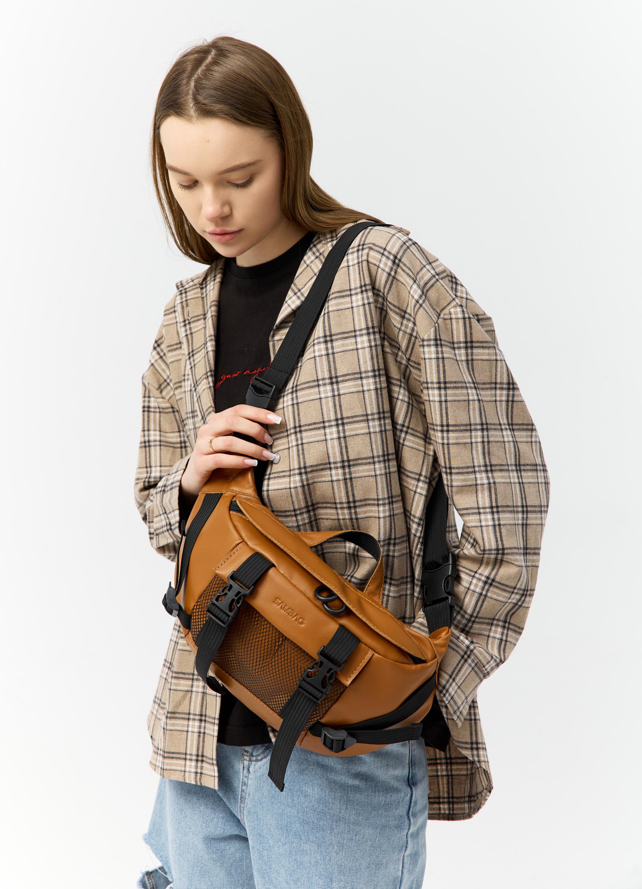 Brown Hands Free Bum Bag, Vegan Leather Hip Bag, Fanny Pack  display picture 2
