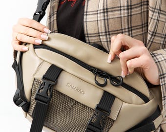 Beige Fanny Pack Handmade Waist Bag, Stylish Belt Bag for Women, Travel Fanny Pack, Everyday Crossbody, Minimalist Hands Free Bag