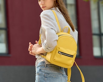 Mini backpack, Yellow small Backpack for Woman, Ukrainian minimalist backpack, Yellow Shoulder Bag, Vegan Small Leather Backpack