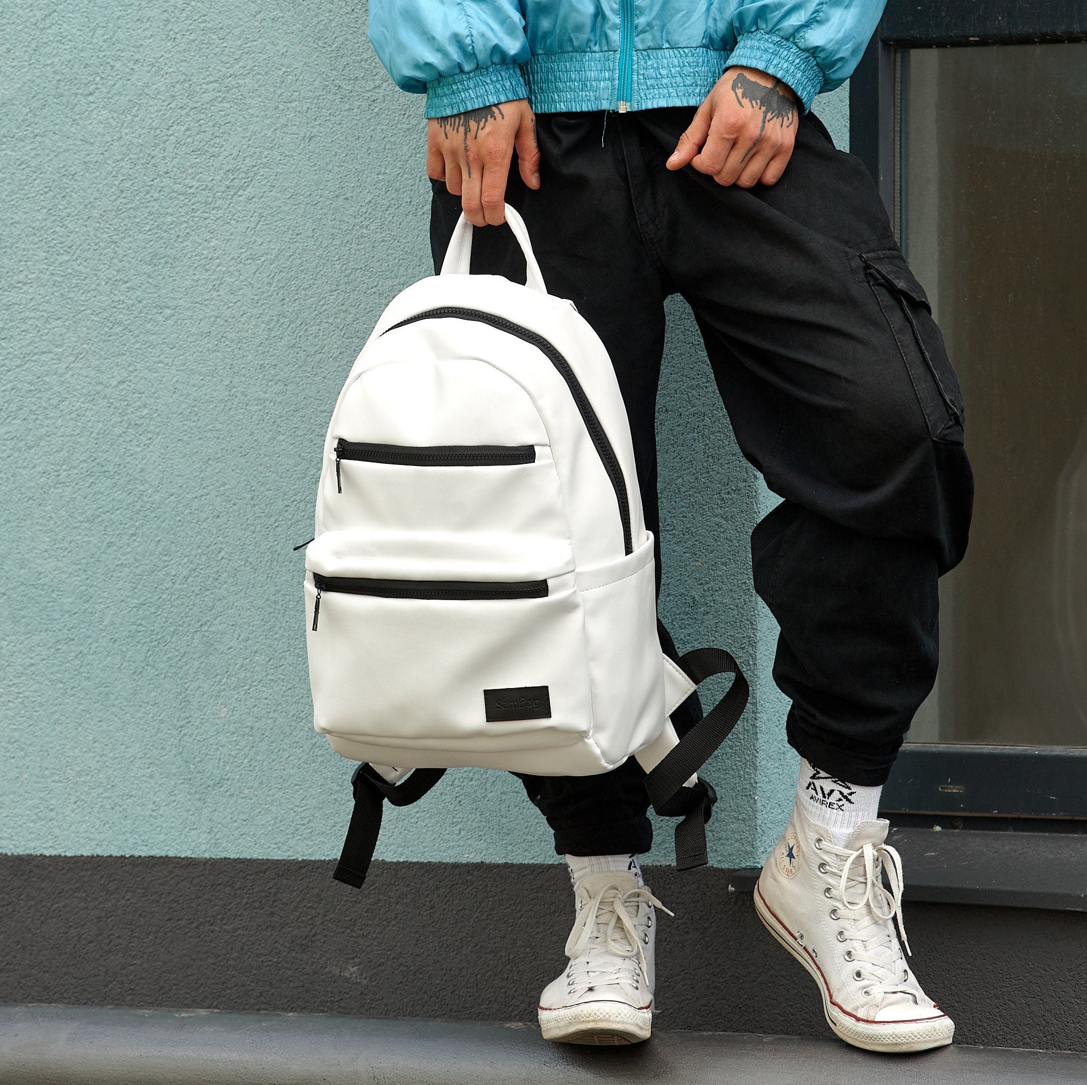 White Backpack, White Men Backpack, Eco Leather Backpack White Backpack, White Men Backpack, Eco Leather Backpack